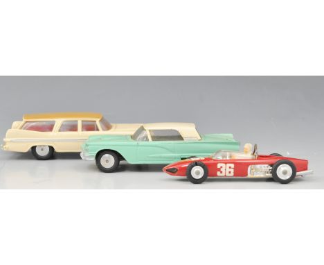 Diecast:  Corgi, Plymouth Sports Surburban Station Wagon, No. 219 and two others, Ferrari Formula One Grand Prix Racing Car N