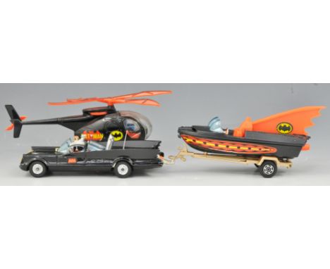 Diecast:  Corgi, Bat Copter No. 925 and a Bat Mobile and Bat Boat, No. 3.