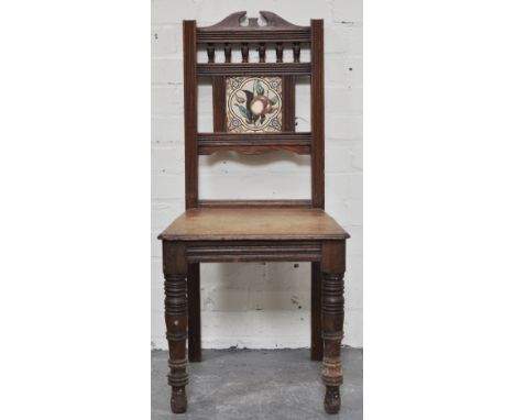 Victorian oak hall chair, with a tile back, 92cm,