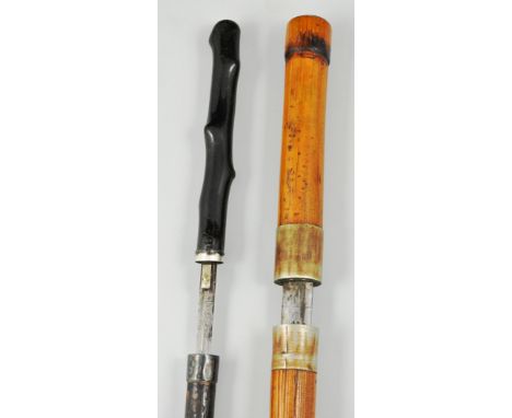 Bamboo sword stick, Triform 32cm steel blade and another sword stick (2).