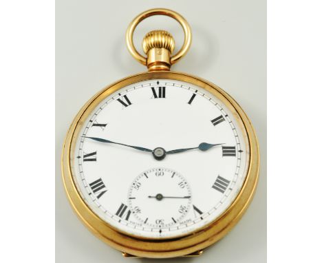 9ct hallmark gold presentation pocket watch, white enamel dial, subsidiary second dial, diameter 5cm.