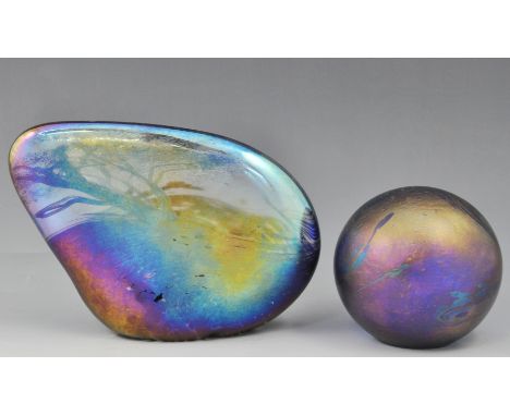 Glasform boulder paperweight, decorated with a landscape scene, iridescent finish, signed J Ditchfield, 12cm and a Glasform s
