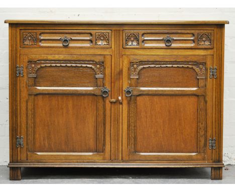 Light oak sideboard, fitted with two drawers over two panel doors, width 126cm.