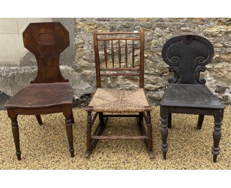 A mahogany hall chair, another and a rocking chair (3)
