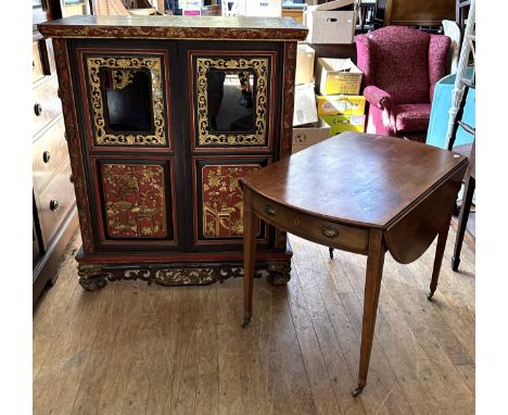 A Chinese cabinet, 102 cm wide, and a mahogany Pembroke table (2)