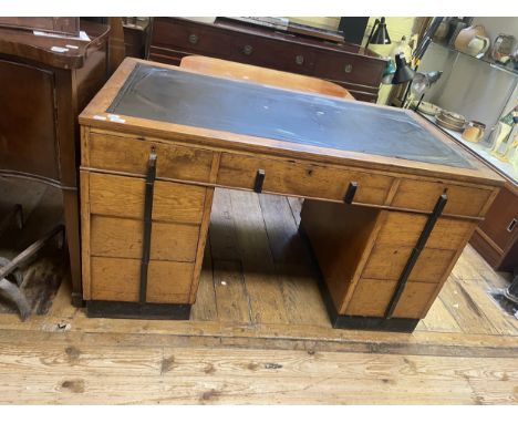 An Art Deco style oak pedestal desk, 136 cm wide