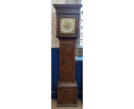 A longcase clock, with brass dial, with subsidiary date dial, signed J Bartholomew, Sherborne, in an oak case, 197 cm highInf