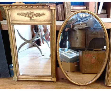 A vintage sewing machine and cover, a&nbsp;mahogany bow front sideboard, 156 cm wide, a&nbsp;gilt framed wall mirror, 100 x 6