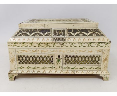 A 19th century Russian kholmogory school bone veneered box, 22 cm wide