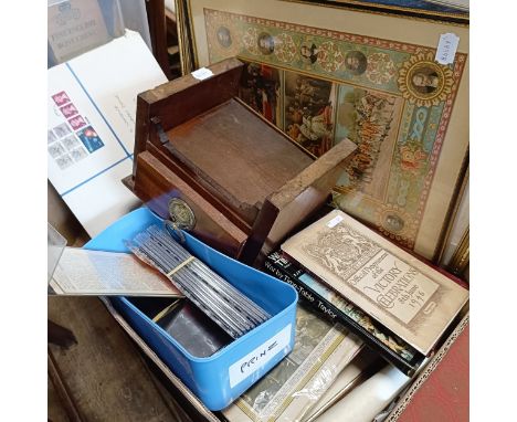 Assorted stamps, ephemera, a sewing machine and other items (2 boxes)