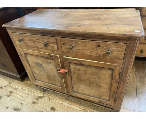 A pine dresser base, 120 cm wide, a bureau bookcase and two warming pans (4)