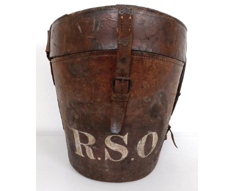 A 19th century leather hat box, stencilled R S O, 38 cm wide