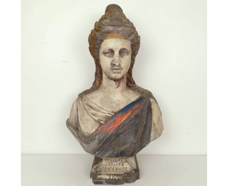 A plaster bust, of classical form, 72 cm highBase size is W-20 cm L-20 cm.
