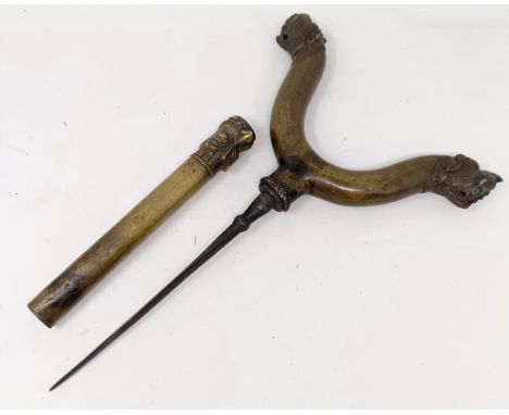 A South Indian bronze crutch dagger, Zafar Takieh, 37 cm