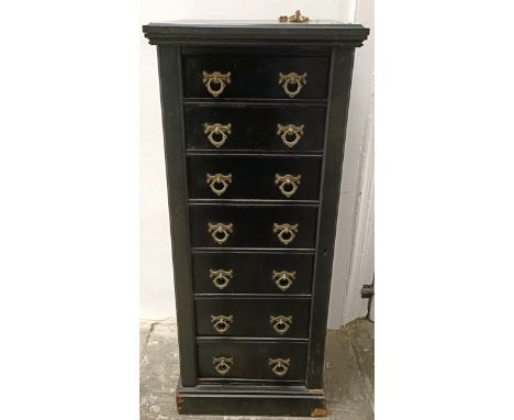 A 19th centiry ebonised Wellington chest, by C Hinley &amp; Son, 134 Oxford St London, stamp to drawer and numbered 54425, 38