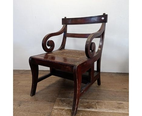 A mahogany metamorphic library chairEarly to mid 20th century,  leather on steps has been replaced recently, seat needs atten