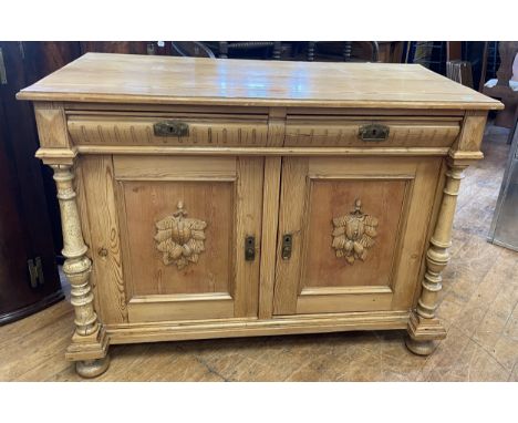 A French pine dresser base, 125 cm widesmall splits as expected with use and age, structurally sound, no sign of worm