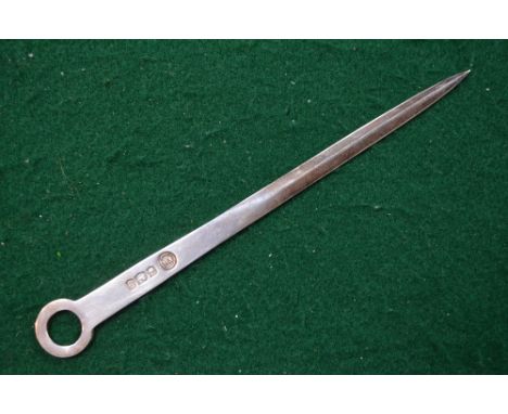 A silver letter-knife in the form of an antique meat skewer, Francis Howard Ltd, Sheffield 1973, 1.8oz, 21 cm