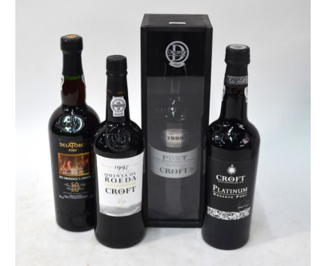 Four bottles of port, Croft 1998 late bottled vintage in presentation box, Croft Quinta Da Roeda 1997, Croft Platinum reserve