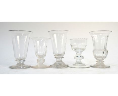 A collection of four jelly glasses and a sweetmeat glass, one with a lemon squeezer octagonal base, 18th/19th century (5)   C