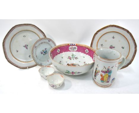 A large and scarce, Chinese famille rose punch bowl, decorated on the exterior with European hunting scenes; one scene illust