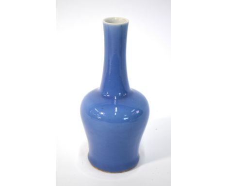 A Clair-de-lune/Yueh-pai style, Chinese monochrome bottle vase with oviform shoulders; 20cm high, the base with underglaze bl
