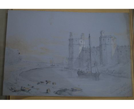 A 19th century sketch album including accomplished pencil studies of European views, buildings etc to/w a folio of loose penc