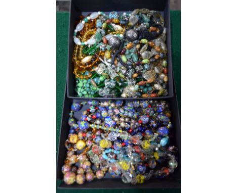 Collection of vintage and later bead necklaces, mostly coloured glass including yellow Venetian beads etc