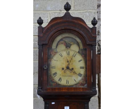 William Cuff, Shepton Mallet (Somerset), a 19th century flame mahogany 8-day longcase clock, the painted arched dial with moo