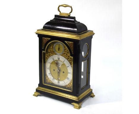 John Cowell, Royal Exchange, London, an 18th century ebonised gilt metal mounted bracket clock, the eight-day five pillar twi