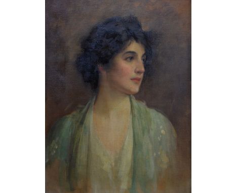 Sir Samuel Luke Fildes (1983-1927) - 'The Green Shawl', profile portrait of a young lady, oil on canvas, 61 x 46 cm, the reve
