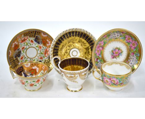 Fifteen cabinet and collectors teacups and saucers, 19th & 20th century including Spode, Davenport, Royal Crown Derby, Royal 