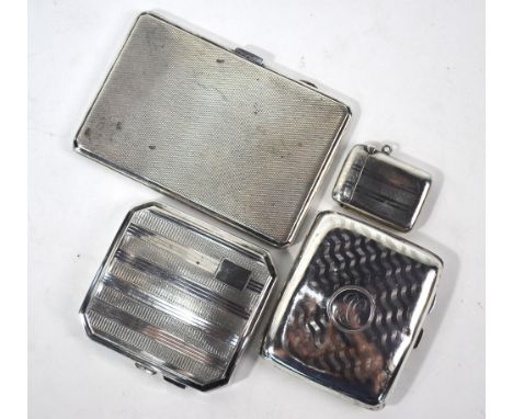 A heavy quality engine-turned silver cigarette case, Birmingham 1941, to/w two hip-pocket cigarette cases, Birmingham 1919 an