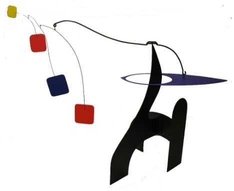 ** Manuel Marin (Spanish, 1942-2007) - 'Stone gate', an abstract table top mobile, painted black steel and hung with shapes i