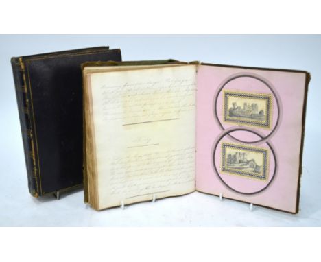 Two 19th century scrap albums, with manuscript text and verses, monochrome and other printed vignettes, pressed flowers, etc.
