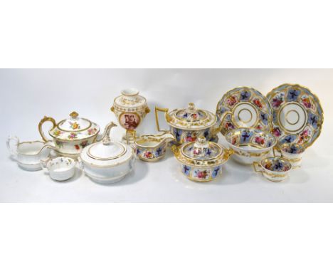 A 19th century Ridgway part tea service, patt. 2/1003, powder blue ground decorated with floral panels, comprising:  teapot, 