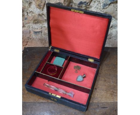 Lot containing Victorian oval gilt metal locket enclosing portrait miniature and sepia photograph and circular brooch set tur
