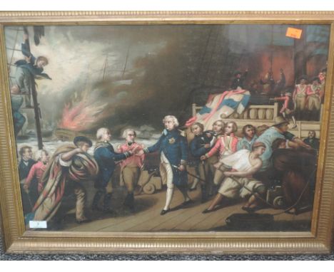A print, C19th sea battle, 44 x 59cm, plus frame and glazed