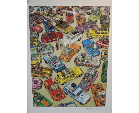 A Ltd Ed print, Torend, Renault car interest, signed and numbered 066/300, 68 x 48cm, plus frame and glazed