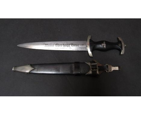 A Third Reich era German SS dagger, model 1933, for officers and enlisted men, by Gottlieb Hammesfahr, Solingen. The chrome p