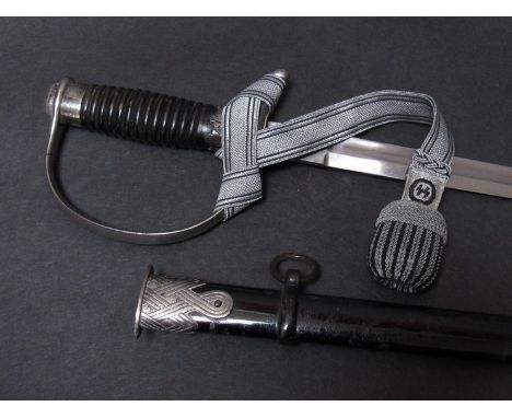 A Third Reich era German SS NCO sword by Hermann Rath, Solingen with D-shaped chromed guard and SS marked pommel, ribbed hard