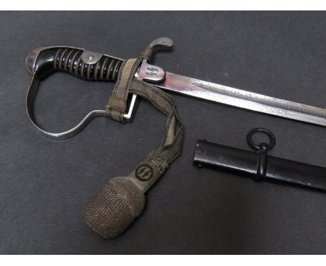 A Third Reich Era German SS 31st Artillery Regiment officer's sabre by Pack & Sonne with 'dovehead' steel hilt, Bakelite grip