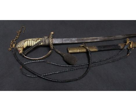 An early 20th Century Weimar era German Kriegsmarine officers sword by Alcoso, the hilt in brass with lion-head pommel set wi