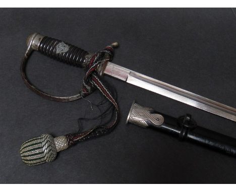 A Third Reich era German police NCO's sword by Emil Voos, Soligen with plain d-shaped chromed hilt, ribbed grips adorned with