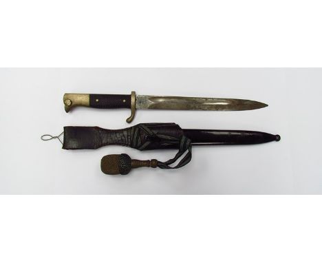 A Third Reich era German dress bayonet with black steel scabbard and frog, blade marked A. Everiz Solingen, thought to be a w