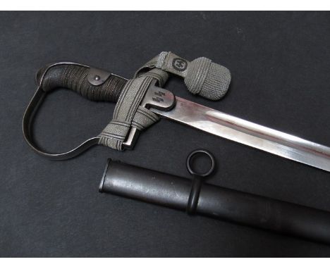 A Third Reich era German SS officer's sabre (Standerten Fuhrer) circa 1936, with stirrup-form anodised steel hilt, dovehead p