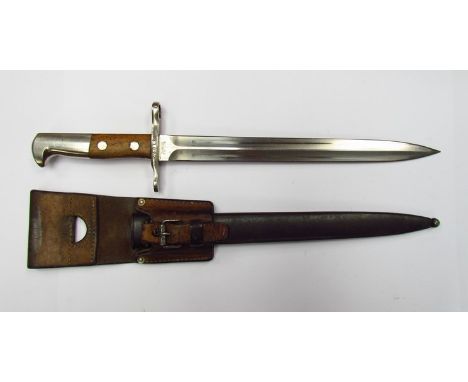 A Schmidt Rubin bayonet with steel scabbard and leather frog 