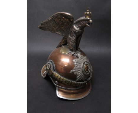 A Prussian Gardes du Corps officers helmet, of copper body with silver rim and band, lobster-shell rear and "Mit Gott Fur Kon
