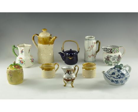 20th century AD. A group of ceramic items comprising: a stoneware coffee set of lidded pot, jug and sugar bowl; an 'ivy' deco