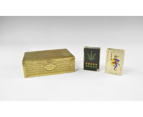 20th century AD. A mixed group of smokers' items comprising: a base metal box with hinged lid, reeded design with 'State Expr